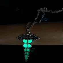 Светится в темноте посеребренный Медицинский символ медсестры доктор кулон кадуцеус ожерелье змеи крылья ожерелье