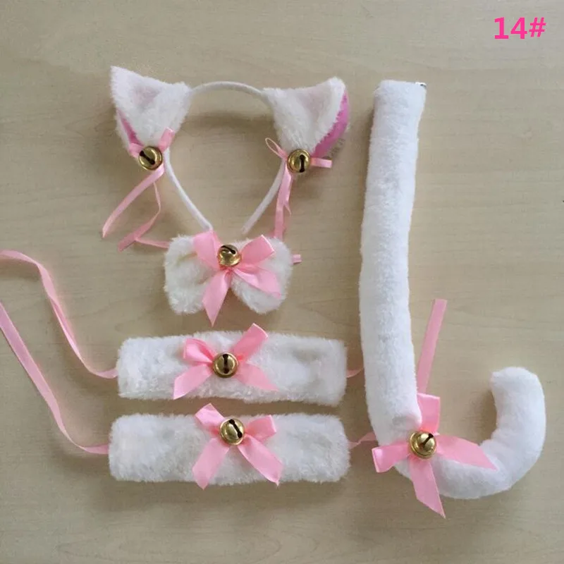 

Women Girls Housemaid Cat Plush Ears Headband Bowtie Headwear Neckwear Wristband Tail Maid Anime Cosplay Costume Christmas