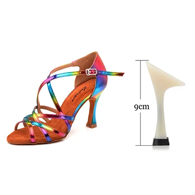 Ladingwu/модная обувь для латинских танцев; женская обувь для сальсы из искусственной кожи радужного цвета; танцевальные сандалии; уникальный дизайн; латексная мягкая подошва; Размеры 33-44 - Цвет: Rainbow Color 9cm