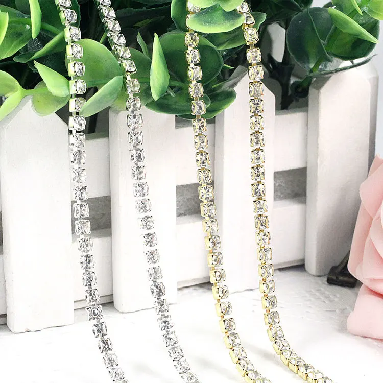 

1 Meter Silver/Gold Base Close Rhinestone Cup Chain With Claw Handmade Decoration Trim Applique Sew DIY Jewelry Making Chains