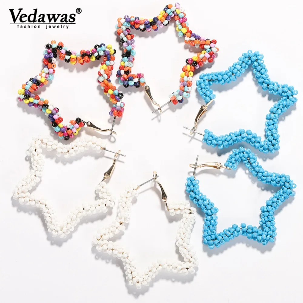 

Vedawas Maxi Beads Hoop Earrings for Women Jewelry Pendientes Handmade Star Statement Bijoux Female Wedding Party Gifts x2835