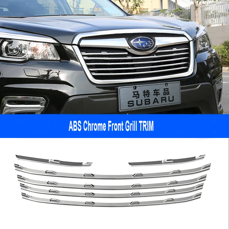 

RKAC SILVER Car-styling Car Accessories ABS Front Grill Grille Frame Cover Trim For Subaru Forester SK 2018 2019 6pcs /set