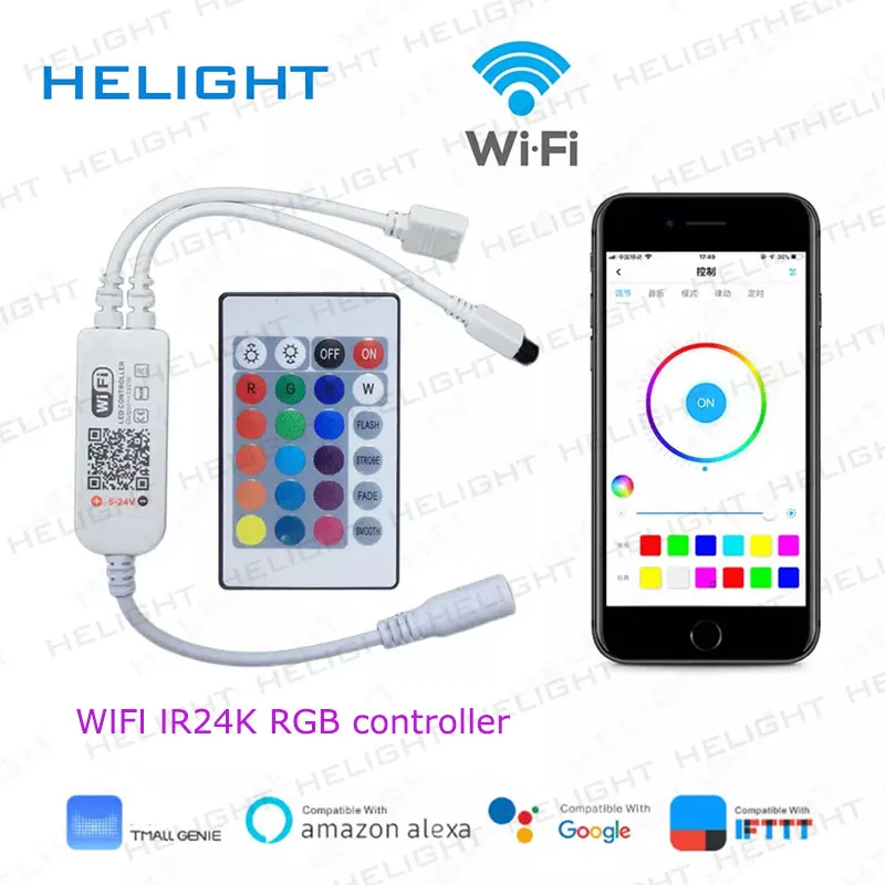 DC5-24V WIFI IR24K RGB музыкальная полоса управления от Alexa Google домашний телефон