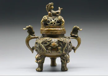 

zhmui88002685<+China Bronze Handwork Incense Burner w Two dragons play with a pearl xuande Mark