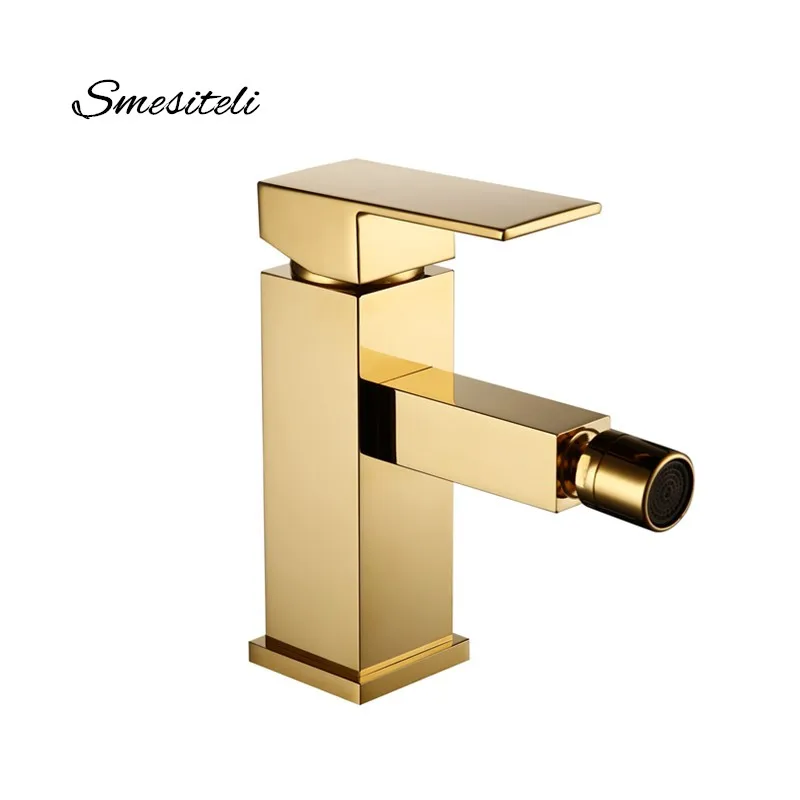 Smesiteli Bathroom Faucet Solid Brass Square Style Polished Gold Finish Bidet Single Lever Mixer Water Tap Bidet Fitting Taps