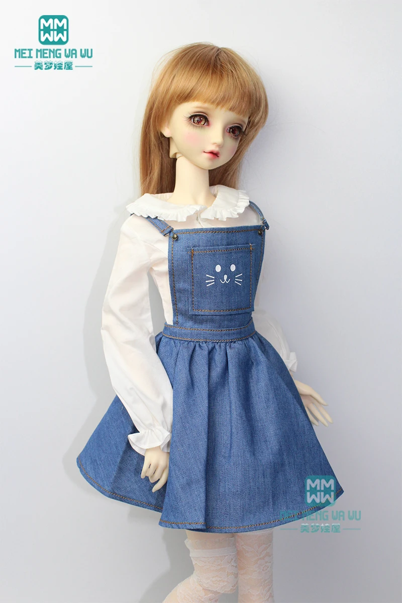 

BJD doll clothes girl dress for 60m 1/3 BJD doll fashion casual denim dress + print T-shirt