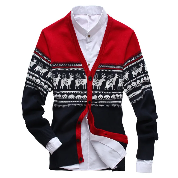 Fashion Christmas Jumper Men V neck Sweater Brand Mens