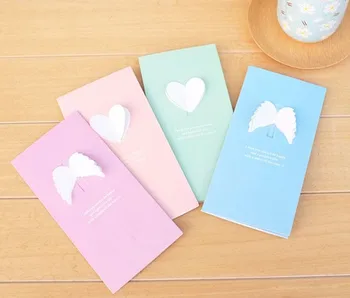 

New 4 pcs/lot Romantic heart wing Paper card & Envelope