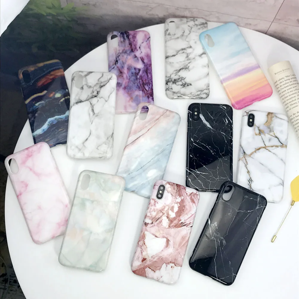 Funda de teléfono de silicona de mármol de lujo 8 para iphone 7 Plus XR funda para iphone X XS Max 6 6 S funda trasera de TPU suave Plus