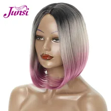 JUNSI 12 дюймов короткий парик-Боб мягкий шелк синтетический черный красный коричневый смешанные цвета женские парики с косплей часть парик