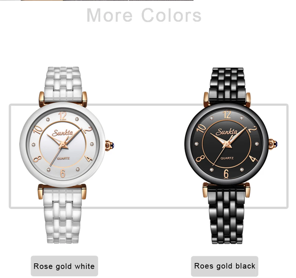 SUNKTA, полностью черные, керамические, бриллиантовые часы, женские, розовое золото, водонепроницаемые, женские часы, Лидирующий бренд, роскошные кварцевые часы, Relogio Feminino