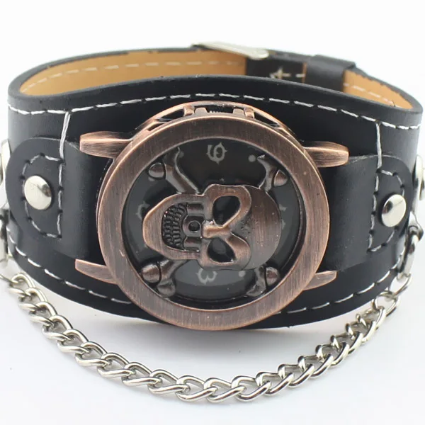 Мужские часы с изображением черепа раскладушка наручные часы модный кожаный браслет мужские часы reloj hombre relogio masculino - Цвет: Красный
