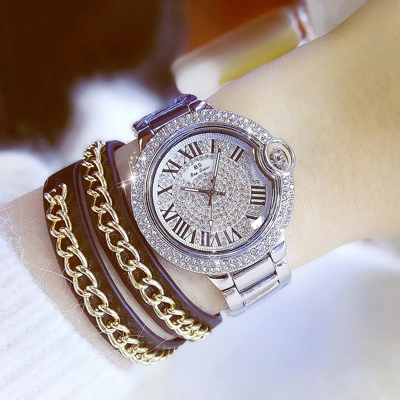 

BS Elegant Women Watch Luxury Brand Fashion Casual Ladies Gold China Woman Watches Diamond Quartz Hour Simple Female Clock