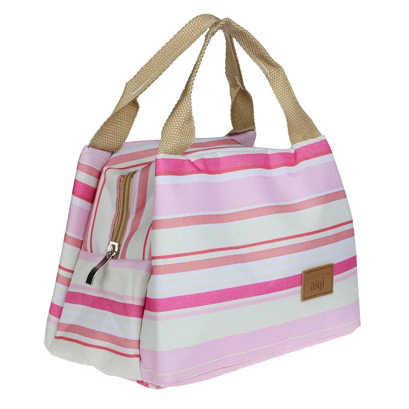 

Lunch Bag New Thermal Insulated Cooler Zipper Bag rainbow color striped Picnic Bags Bento Lunch Pouch Sac Isotherme Repas #N
