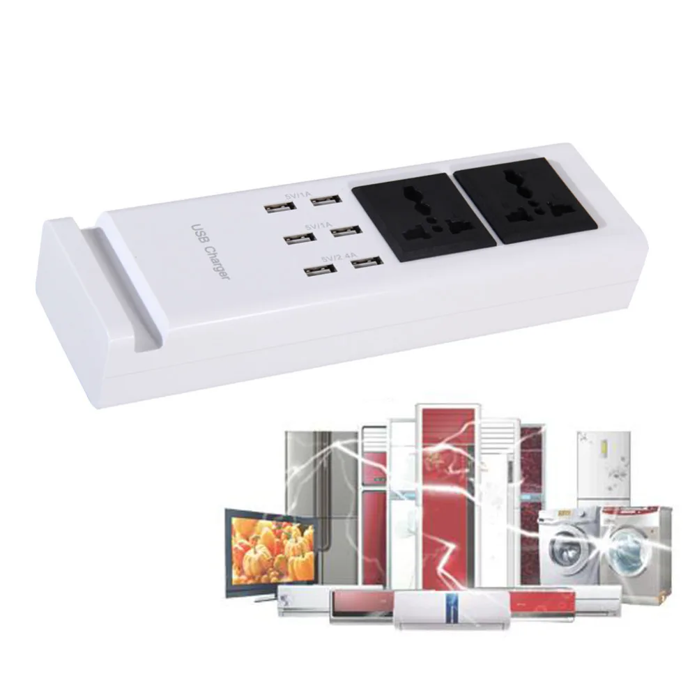New 6 USB Charging Ports 2 AC Outlet Socket Power Strip Surge Protector UK High Quality Free Shipping | Обустройство дома