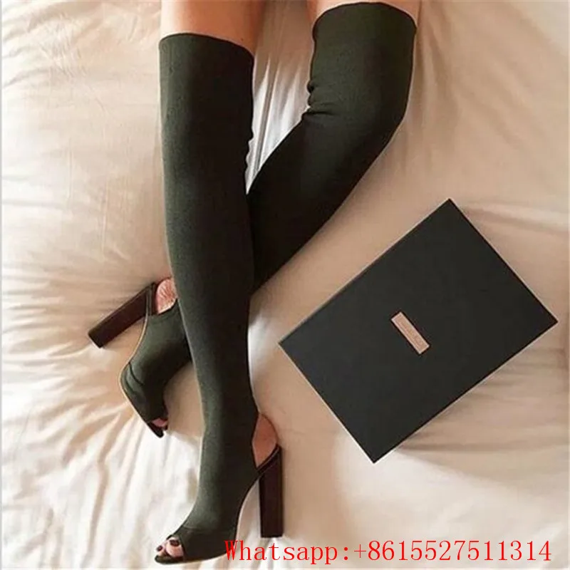 Kardashian Knit Chunky High Heels Thigh High Boots