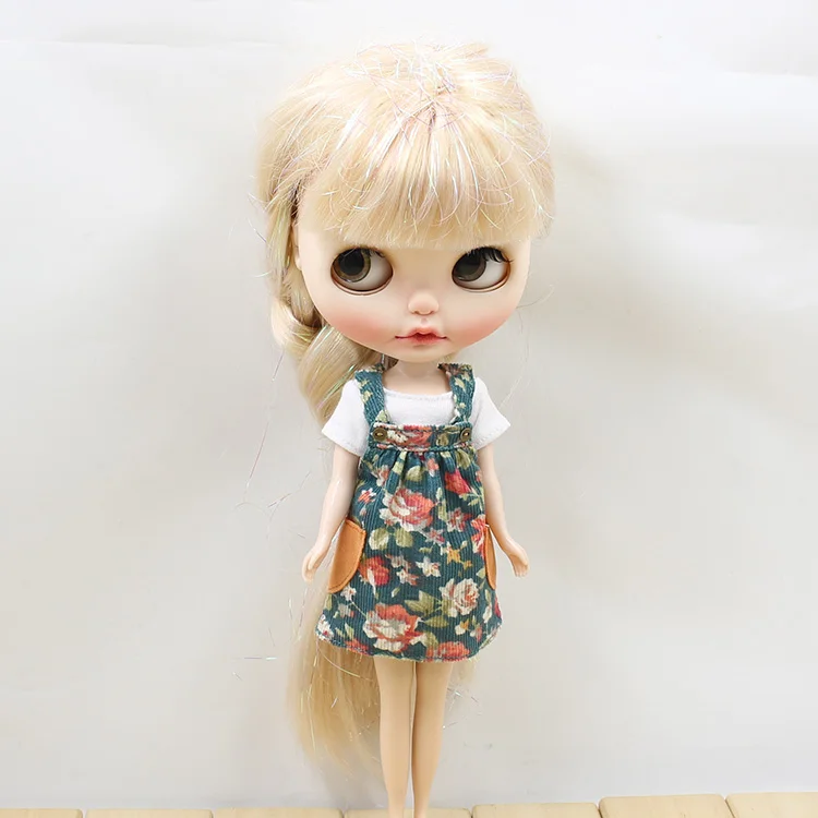 Одежда DBS для Blyth icy doll шарнирное тело 1/6 юбка с принтом на подтяжках белая рубашка