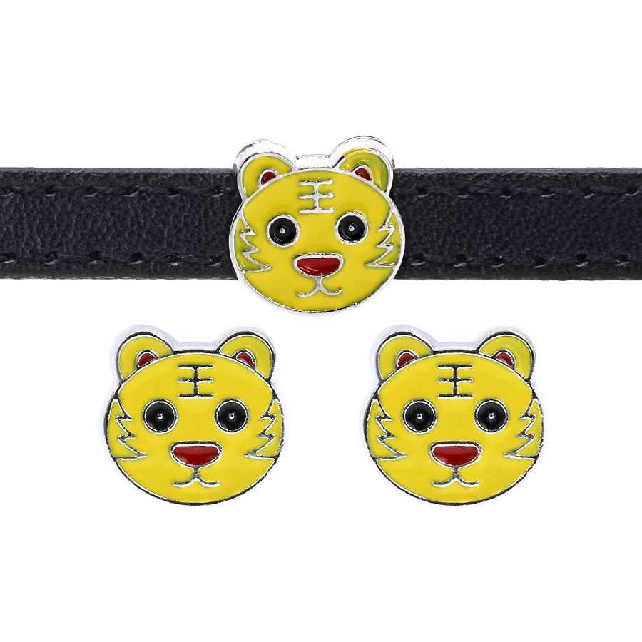 

Colorful Enamel Sliders 8mm Hollow Cute Tiger Slide Charms for Wristbands Mesh Bracelets DIY Accessories Making