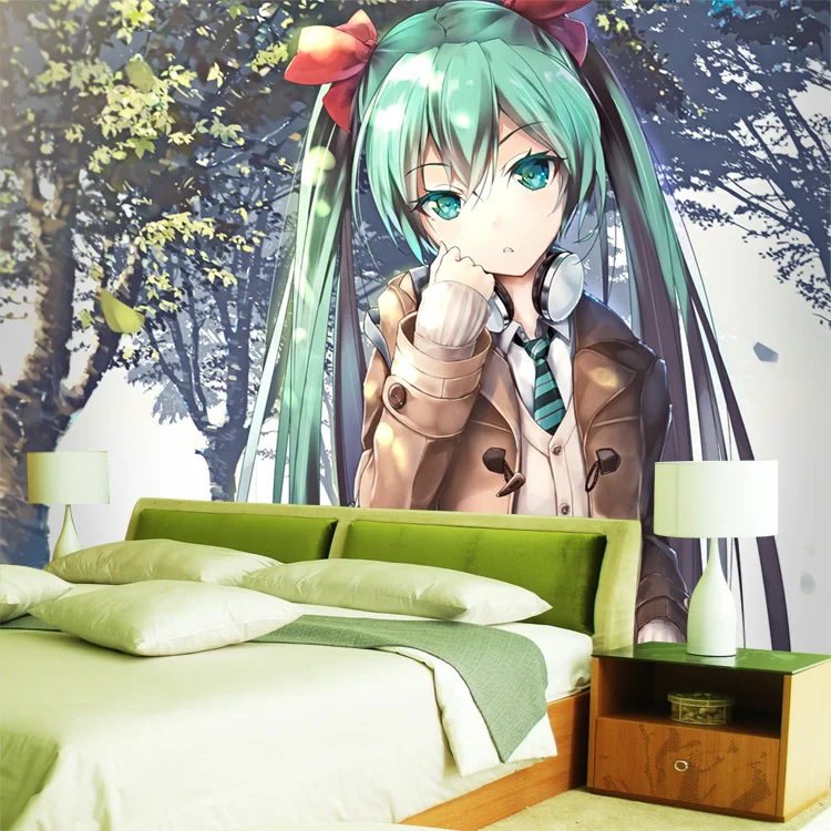 初音ミク壁紙カスタム3d写真の壁紙壁アニメ女の子壁壁画vocaloid寝室寮かわいいルームのインテリア Photo Wallpaper Wallpaper For Walls3d Photo Wallpaper Aliexpress