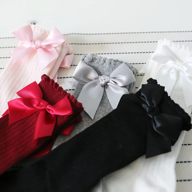

New Pure Cotton Baby Child Kids Socks Ribbon Bow Infant Bebe Girls Sock Toddler Princess Lovely Socks Sox 5 Colors