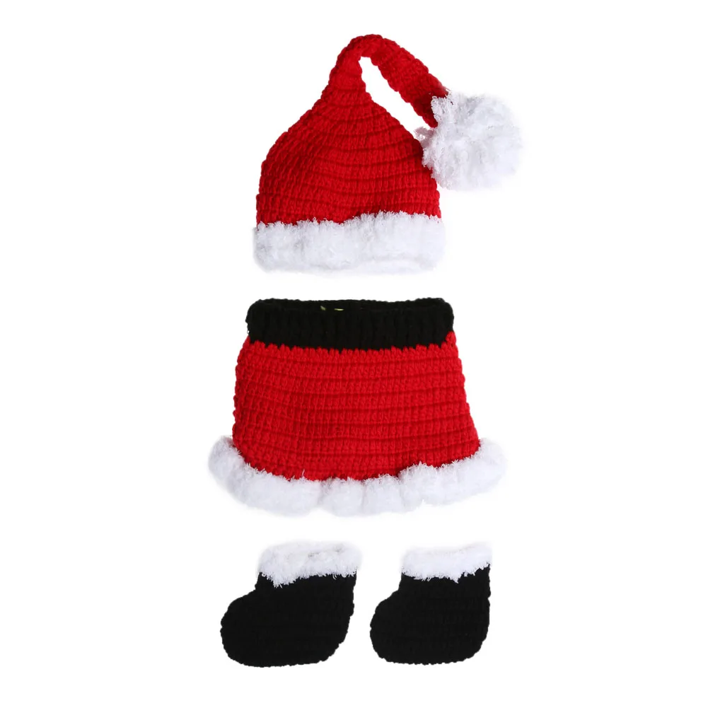 3 шт. детские фото реквизит шляпа рождественское платье обувь новорожденного вязание крючком Рождественский костюм Санта реквизит для фотосъемки