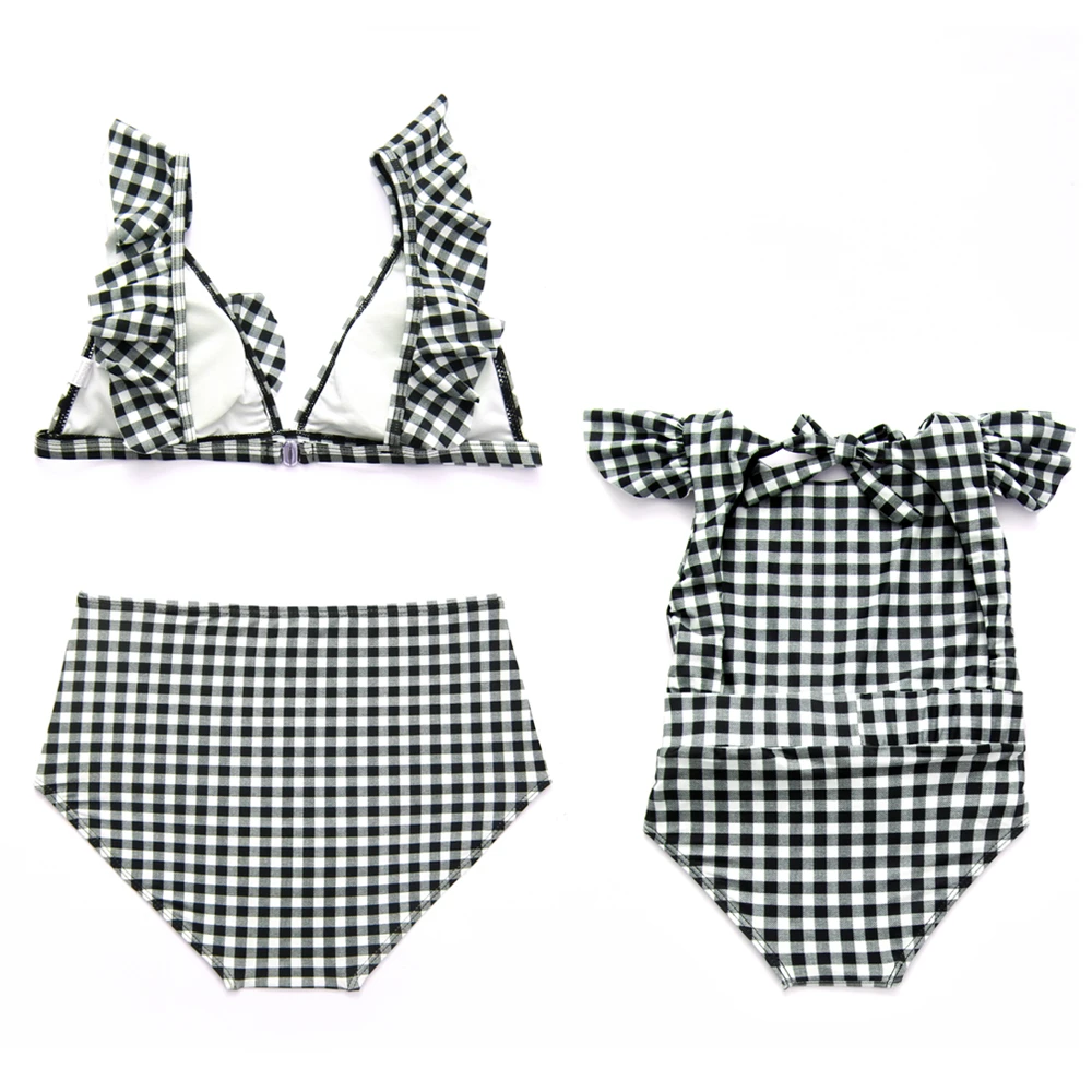 2019 Mother Daughter Plaid Swimsuit Toddler Kids Baby Girl Ruffle Bikini Set Parent-child Swimwear Woman High Waist Bikini (11)