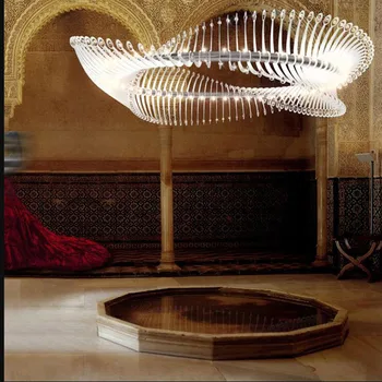 

L Postmodern square box LED personality geometry restaurant bar front desk custom art chandelier led