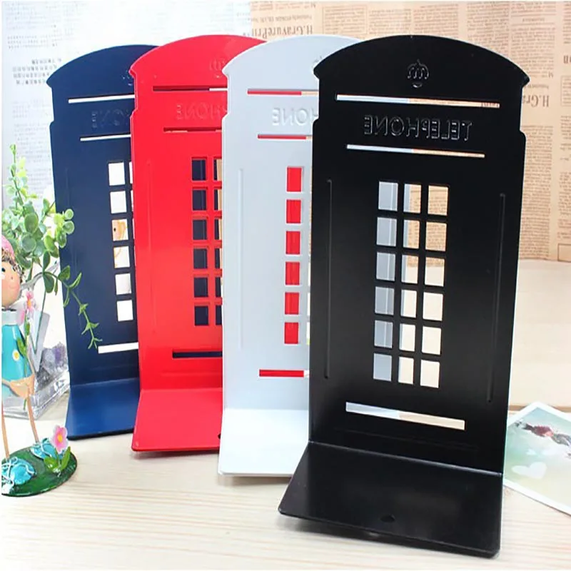 

2 Pcs London Telephone Booth Design Anti-Skid Bookends Book Shelf Holder Stationery Multiple Colors Available