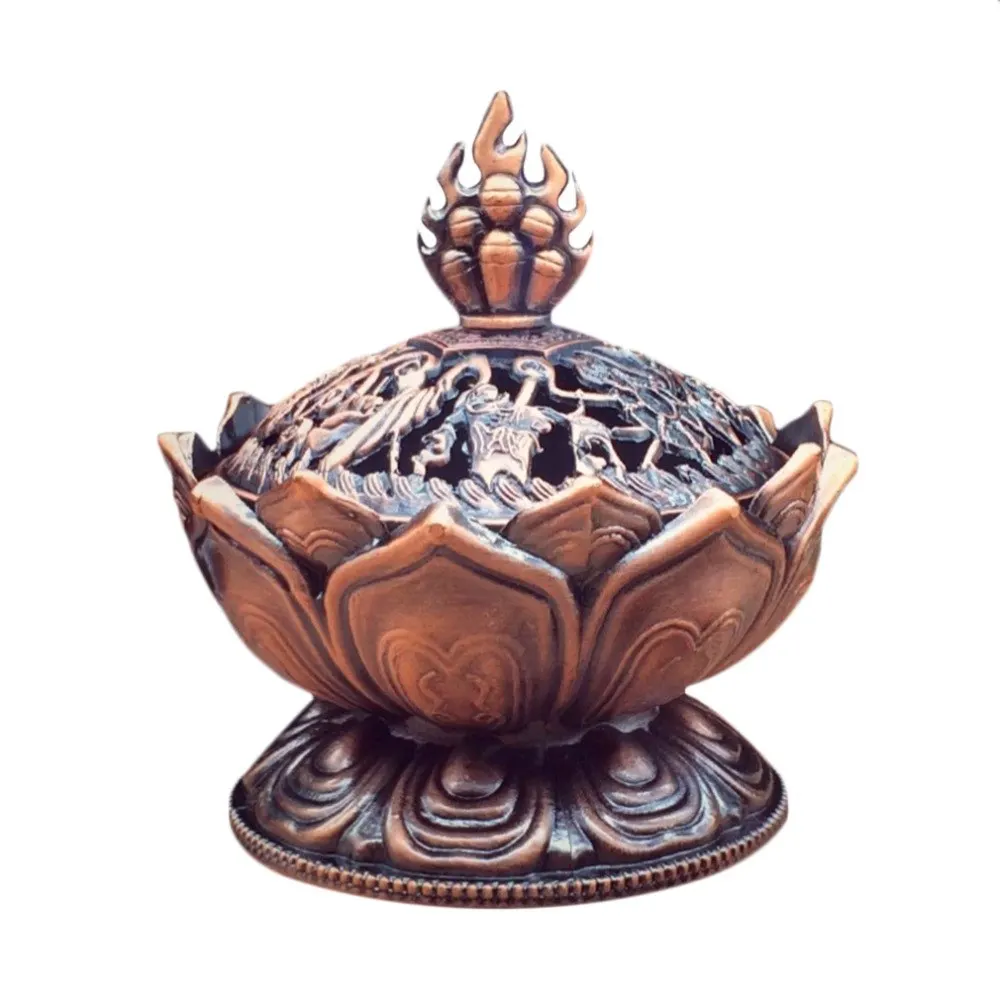 

Holy Tibetan Lotus Designed Incense Burner Zinc Alloy Bronze Mini Incense Burner Incensory Metal Craft Home Decor
