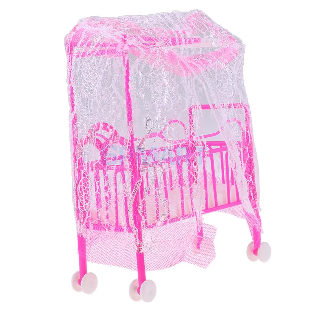 Dollhouse Miniature Mini Cradle Bed w/ Lace Cover Bedroom Furniture Decor For 3 inch Dolls 1/6 Action Figures Accessory