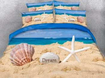 

JF-040 Dream Stone with sea shell print duvet cover set queen Super King size 3D ocean beach bedding