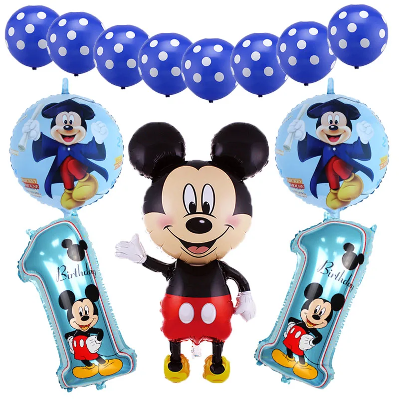 

13pcs Baby 1 to 6 age Happy birthday Decor balloon mickey minnie mouse 18 inch star heart number Helium Foil Balloons dot latex