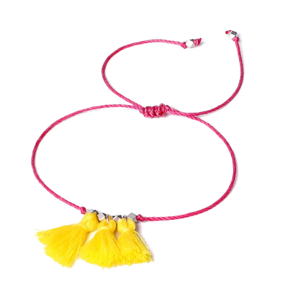 MLING Vintage Multicolor Adjustable Rope Chain Anklet Bohemian Tassel Anklet For Women