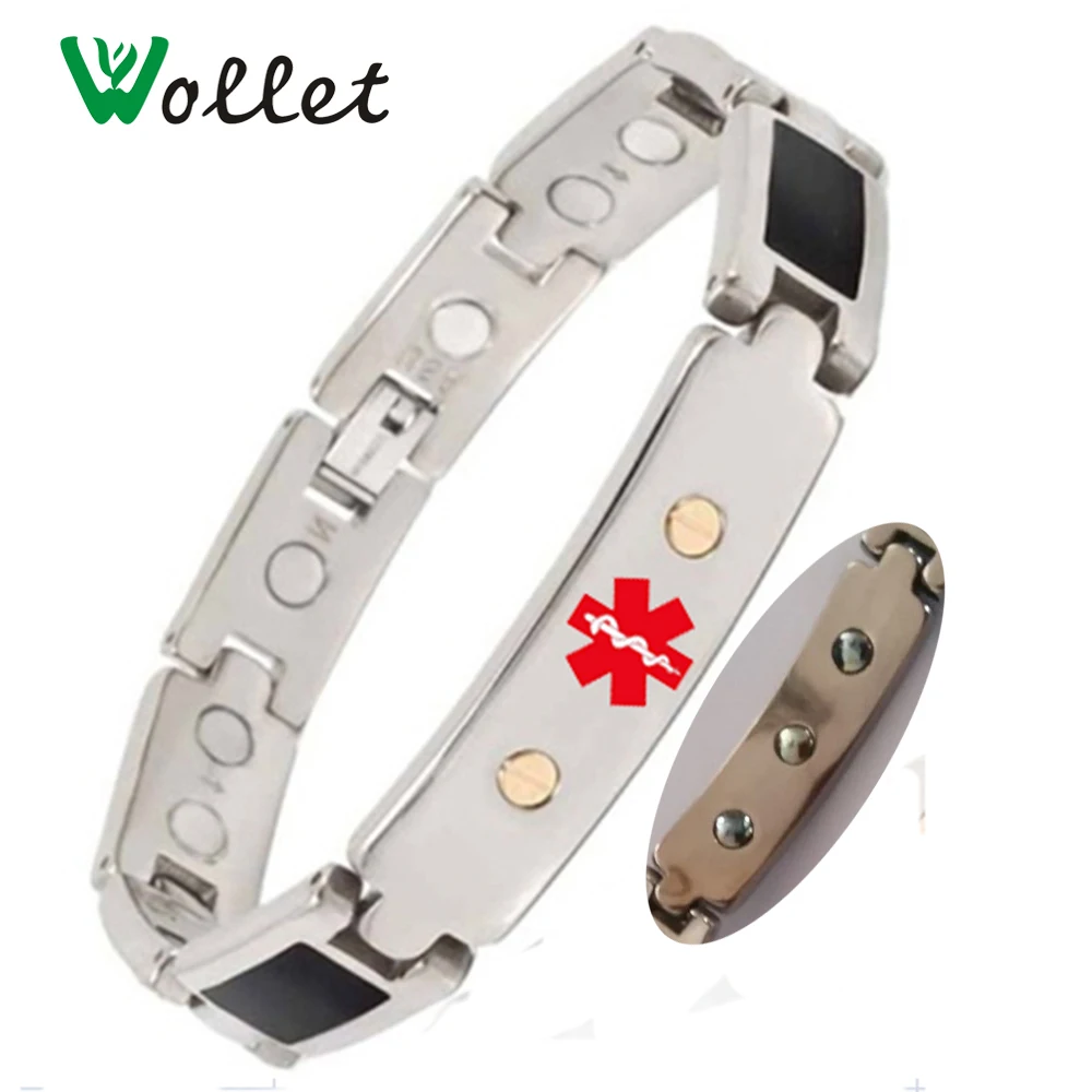 Wollet Jewelry Men Medical Alert Bracelet 22cm Health Energy Bio Wollet Jewelry Men Medical Alert Bracelet 22cm Health Energy Bio Magnetic Solid Germanium Black Enamel Anium Id Bangle In Chain Link Bracelets From
