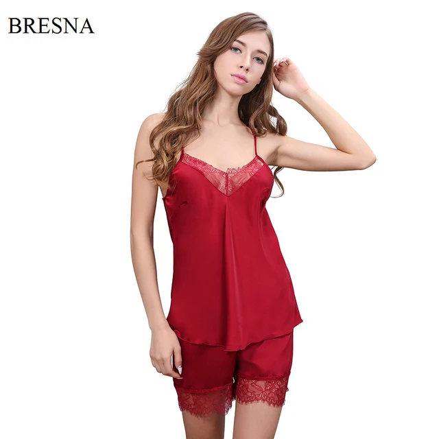 BRESNA Eyelash Lace Backless Pajama Women Sexy Sleepwear Spaghetti Strap Negligees Thin Nightie Leisure Wear Suit Solid Color