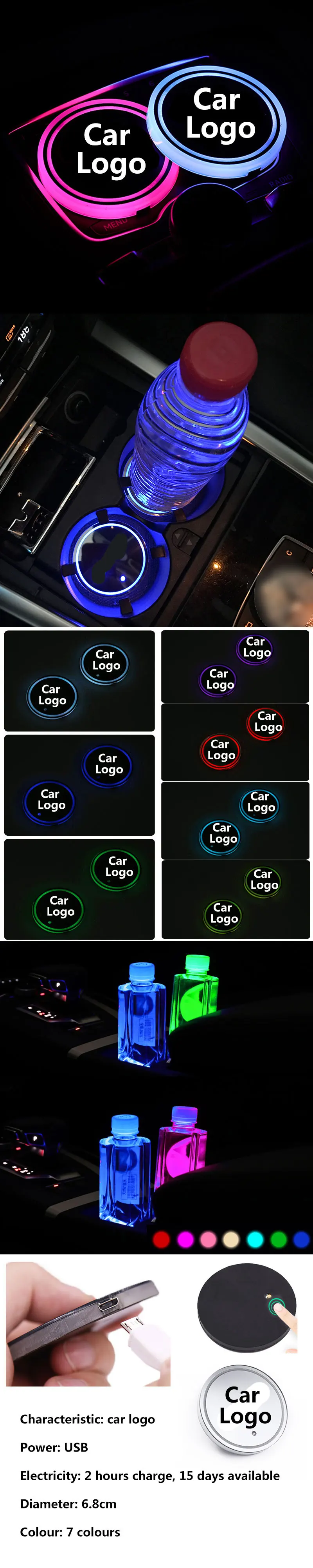 2X Светодиодные Автомобильные фары с логотипом для Jeep Acura Buick Chevrolet Chrysle BYD Dodge Fiat Mitsubishi Renault светящиеся аксессуары