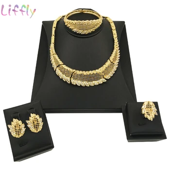 

Liffly Zircon Wedding Bridal Jewelry Set Luxury Dubai Gold Bridesmaid Necklace Earrings Nigeria Jewelry Sets for Women