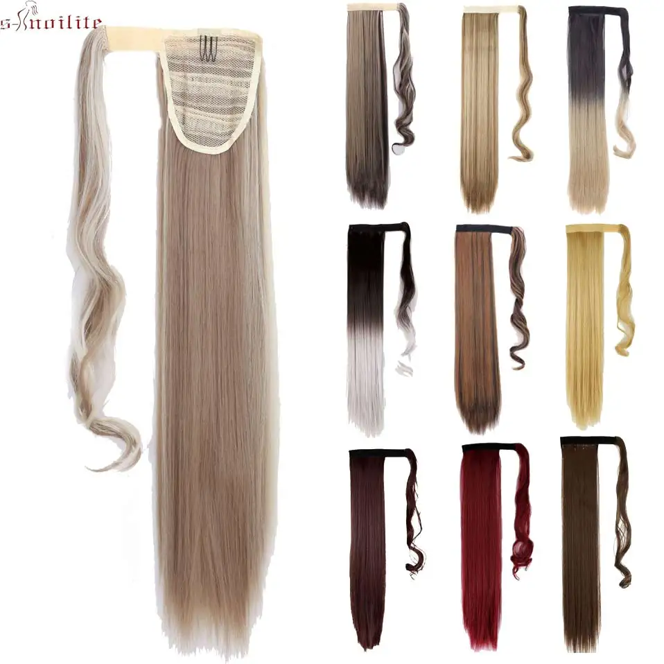 

S-noilite 26" Long Synthetic Hair Ponytail Straight Fake Hairpieces for Women Clips in Hair Extension High Temperature Fiber