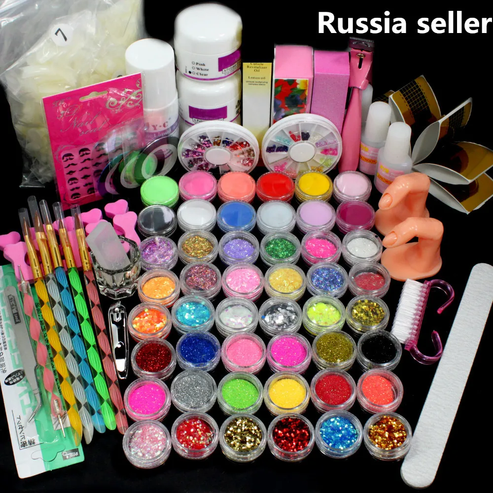 Russia Seller Acrylic Liquid False Nail Art Brush Glue Powder Buffer Block Deco Tips Tool Kit