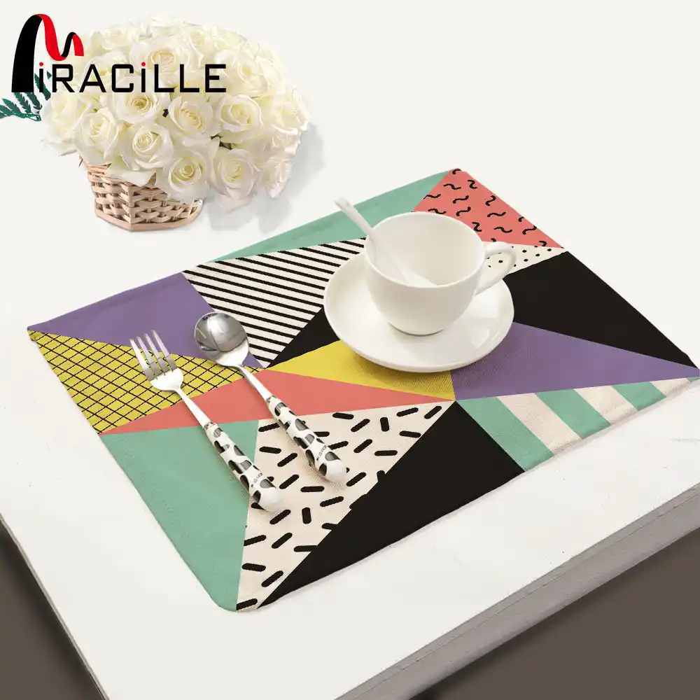 Miracille Geometry Pattern Coffee Table Mat Colorful Printing Miracille Geometry Pattern Coffee Table