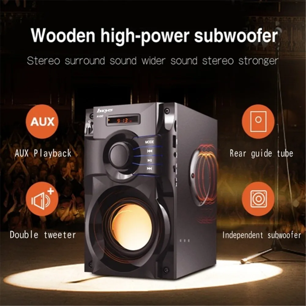 A100 Wireless Bluetooth Portable Music Speaker Player Subwoofer Stereo Surround FM TF AUX USB Remote Control