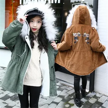 

Hot Sales 2019 New Winter Girls Thickened Jacket Children Plus Velvet Cashmere Outerwear Girl Coat Warm 6-15T Fur Hooded Toddler