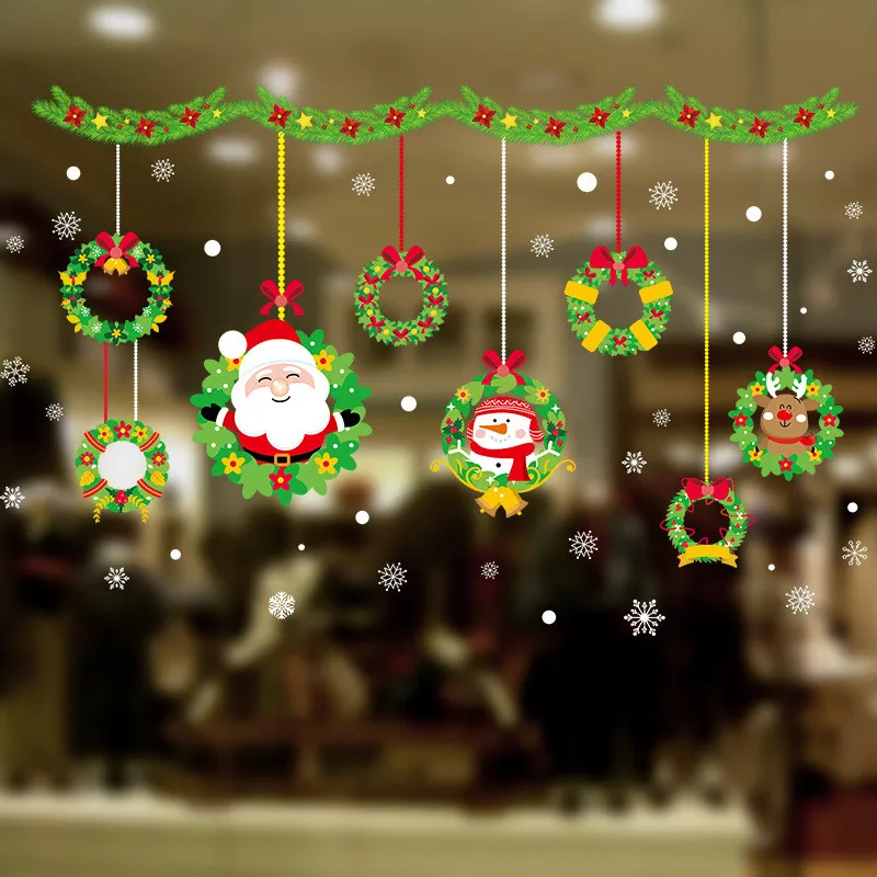 Merry Christmas Window Stickers Tree Deer Santa Claus Snowflakes Wall Sticker Glass Decal Mural New Year Decoration | Дом и сад