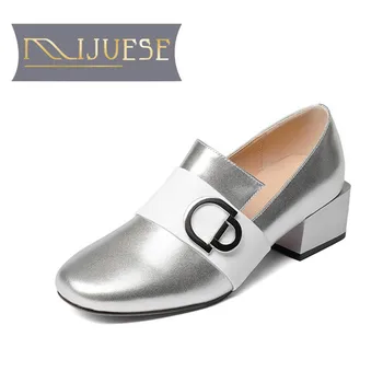 

MLJUESE 2018 women pumps Genuine leather slip on Metal Decoration snake strip high heels women size 34-43