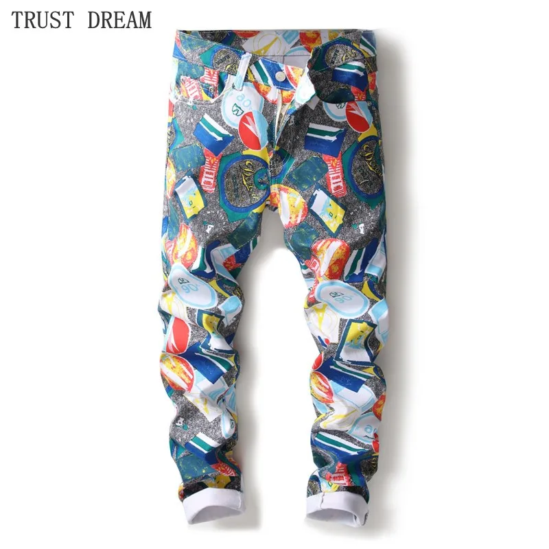 

Autumn Spring Paris Style Men Handsome Floral Slim Jeans 3D Conception Print Man Sexy Street Club Jeans Real Pictures