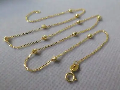 

New Fine Pure 18K Yellow Gold Necklace Women O Link Carved Bead Chain 1.9-2.2g
