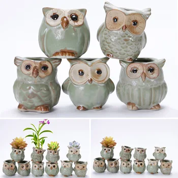 

5pcs Cartoon Owl-shaped Flower Pot for Succulents Fleshy Plants Ceramic Pot Small Home Decoration DAG-ship