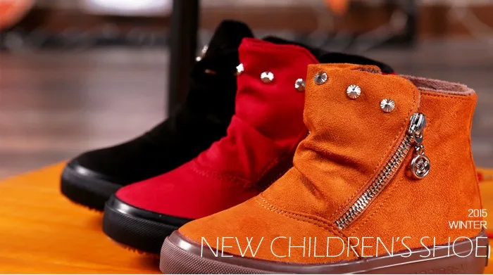 Brand 2015 Autumn Children Shoes Flock Leather Flat Rubber Sole Kids Boots Abkle Short Plush Fashion Snow Boots For Girls Boys (1)