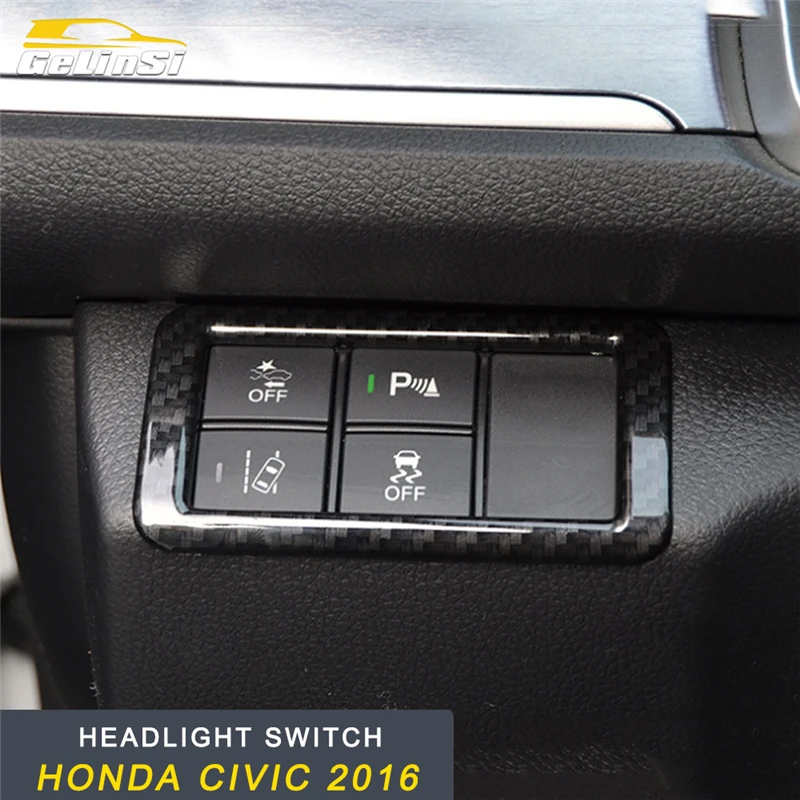 

GELINSI Front Light Headlight Lamp Switch Button Panel Cover Frame Sticker Interior Accessories for Honda Civic 2016 Car Styling