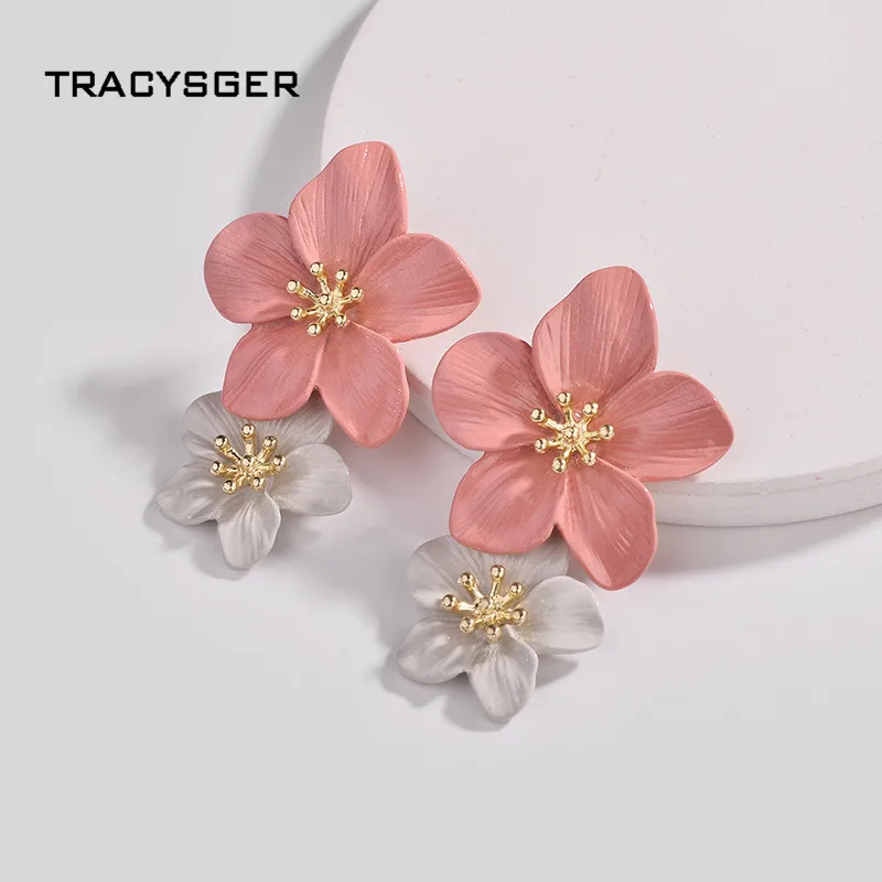 

AX-ER84369 /TRACYSGER/alloy oil painting baking Hall double-decker flower women earrings fast selling new earrings